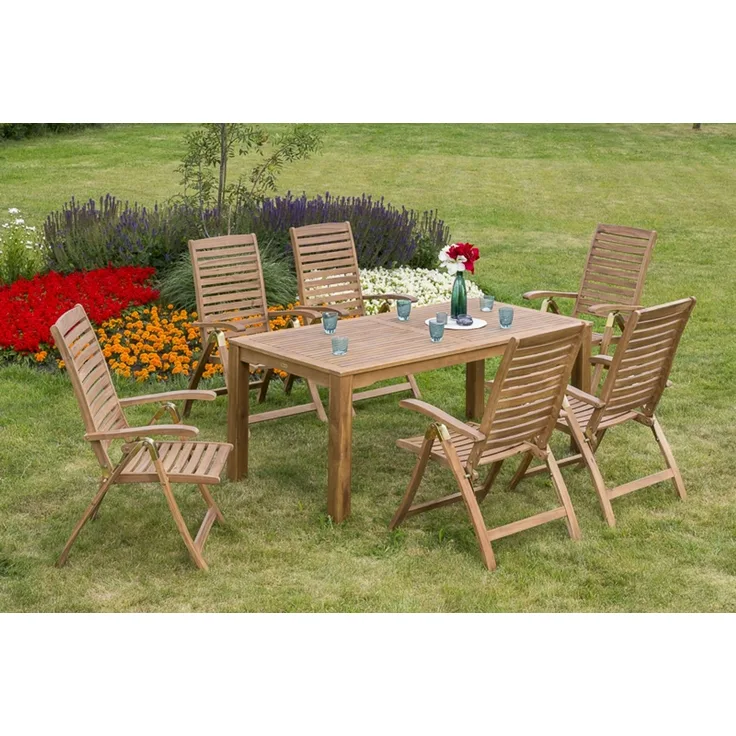 Paraiba Gartenmöbel Set 7tlg, 6 Klappsessel, Tisch 185x90 cm