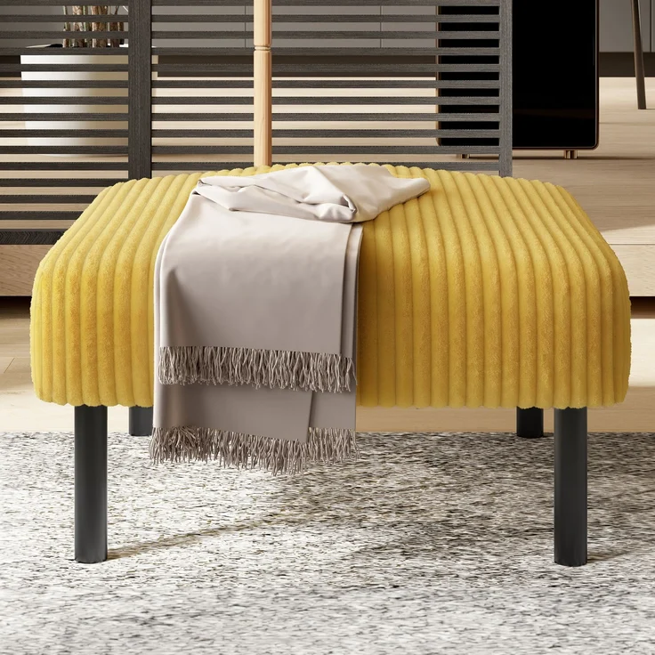 LVHOM Cord 3er-Set 2-Sitzer+Sessel+Hocker, Flexibel für Wohnzimmer Ecksofa mit Seitentaschen, Sitzgruppe Gelb – Bild 9