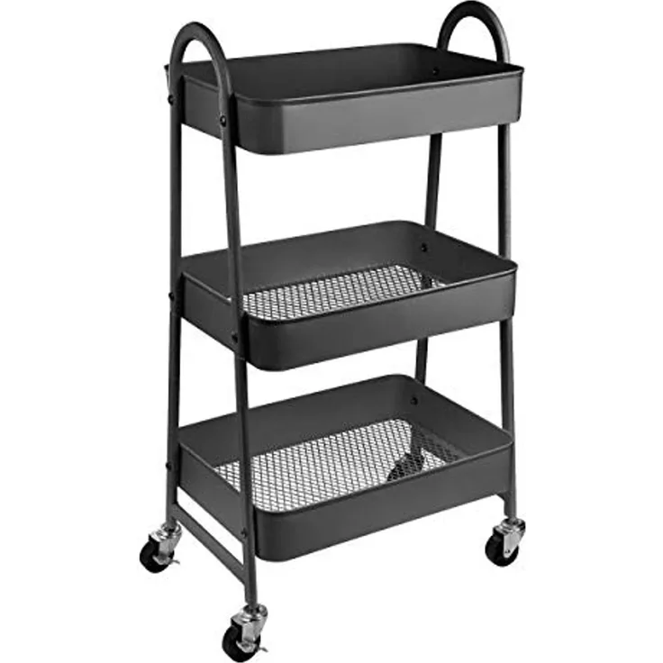 ONVAYA® Servierwagen Silvio | Beistellwagen | dunkelgrau | 30,5 x 45 x 77 cm | 3 Fächer | Multifunktionswagen | Transportwagen | Allzweckwagen | Küchentrolley | Nischenregal