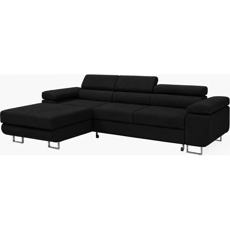 KRISAN MÖBEL Ecksofa PASSANO in Schwarz 275 x 90 x 202 cm, Linke Ausführung mit Schlaffunktion und Bettkasten