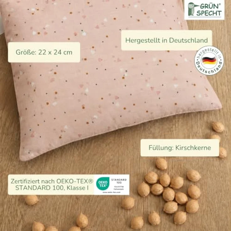 GRÜNSPECHT Kirschkern-Kissen 19 x 19cm, 100% Baumwolle, rosa | Medizinprodukt: Wärmekissen mit Kirschkernfüllung, für Mikrowelle & Backofen - bei Bauchschmerzen I Made in Germany – Bild 3
