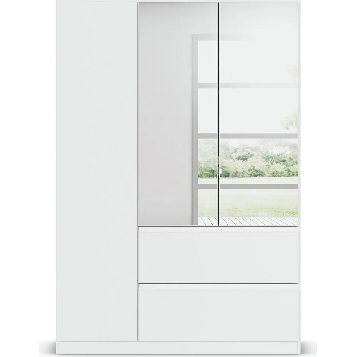 rauch Joel, Kleiderschrank, 3-türig, mit Spiegel, 2 Schubladen, push-to-open, mit 2 Kleiderstangen und 2 Einlegeböden, Farbe Weiß, BxHxT 136x197x54cm – Bild 2