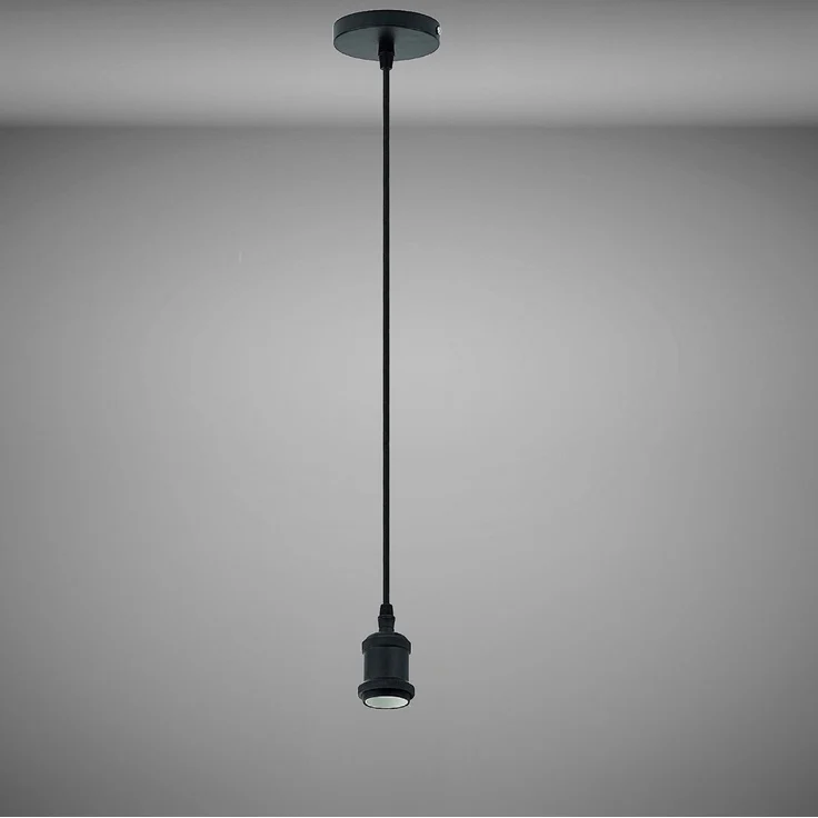 TRANGO Pendelleuchte, 9000B moderne E27 Lampenaufhängung *JACOB* Hängeleuchte I Hängelampe I Deckenbeleuchtung I Lampenfassung I Lampen-Aufhängung in schwarz, inkl. Schraubring & ca. 110cm Textilkabel, industriell Pendellampe – Bild 5
