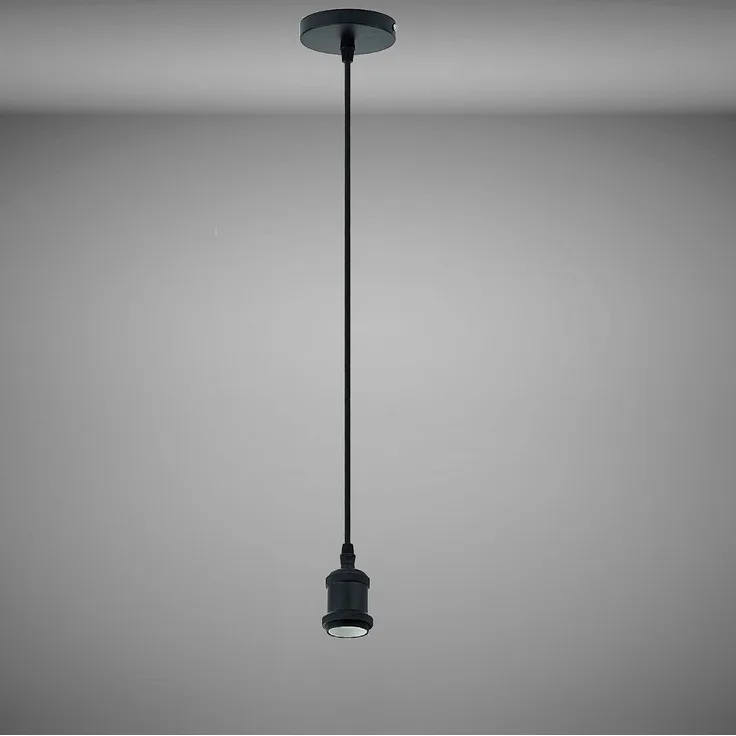 TRANGO Pendelleuchte, 9000B moderne E27 Lampenaufhängung *JACOB* Hängeleuchte I Hängelampe I Deckenbeleuchtung I Lampenfassung I Lampen-Aufhängung in schwarz, inkl. Schraubring & ca. 110cm Textilkabel, industriell Pendellampe