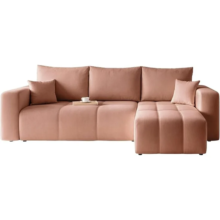 Eckschlafsofa mit Schlaffunktion und Bettkasten, rosa – Bild 4