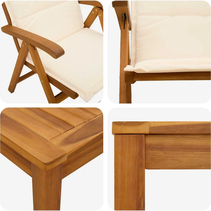vidaXL 7-teiliges Garten Essset 6-Sitzer Creme Massivholz Akazie 3434560 – Bild 7