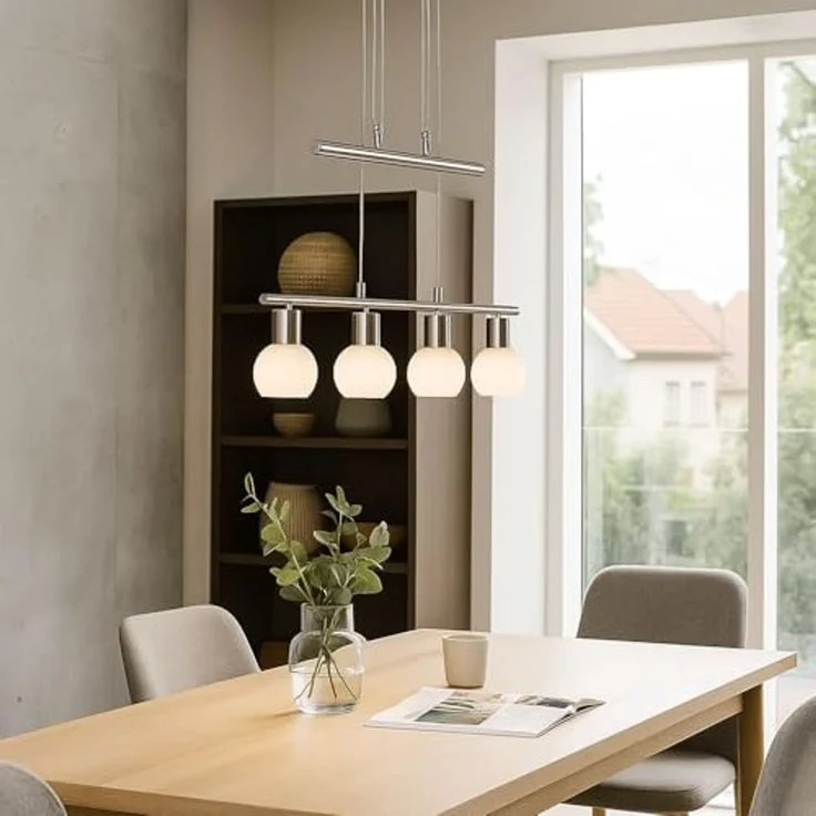 LED Hängelampe, nickel matt, Glas opal, höhenverstellbar, H 160 cm – Bild 3