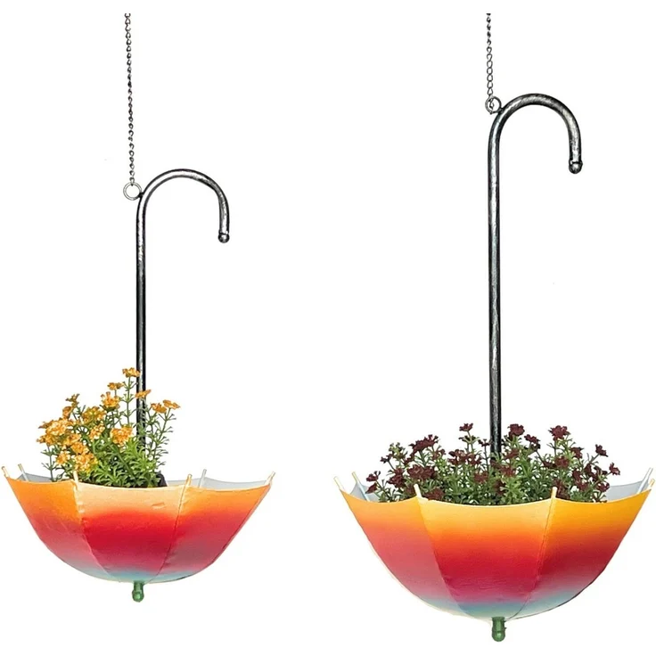 DanDiBo Blumenampel Metall Hängeampel mit Topf Innen Außen Regenschirm Hängepflanzen 2er Set 96258 Pflanzenhänger Blumenhänger Topfhänger Blumen – Bild 2