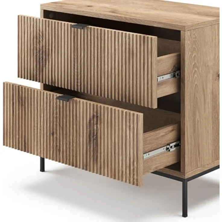 Vicco Eliza Nachttische, Eiche Wotan, Rechteckig, 2er Set, mit praktischen Schubladen, 66x60x36 cm, Holzwerkstoff – Bild 6