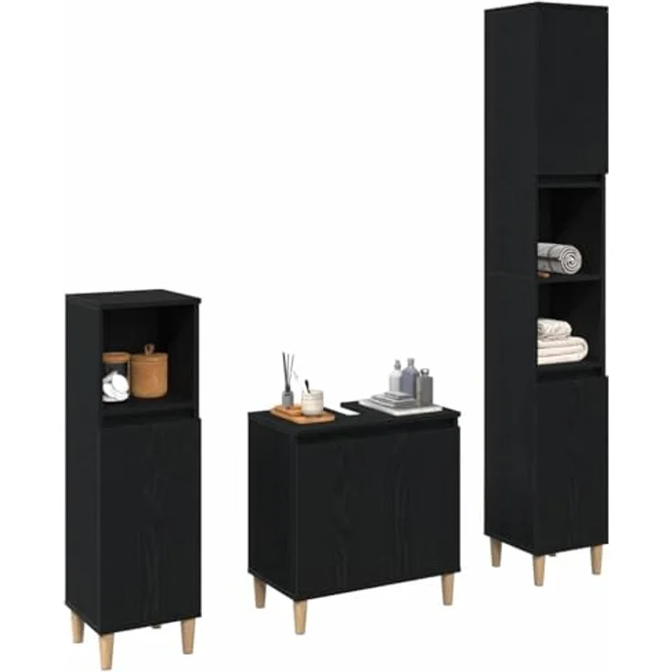 vidaXL Badezimmermöbel-Set Wandmontiert 3 pcs Schwarz Eichen-Optik 3333088 – Bild 2