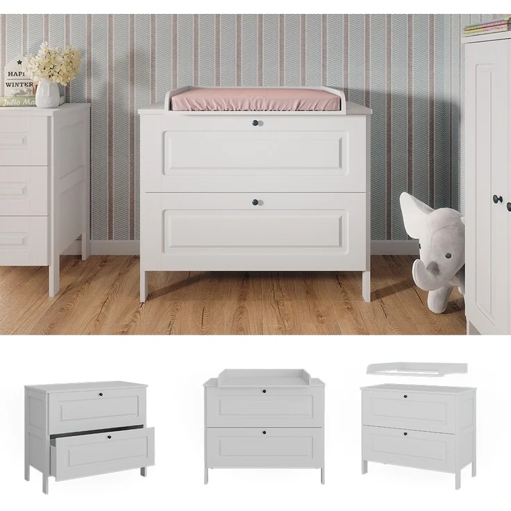 Wickelkommode Ajaton Weiß 108 x 98 cm mit 2 Schubladen Vitalispa – Bild 2