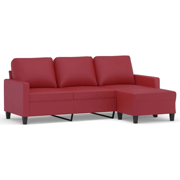 3-Sitzer Sofa, Couch Wohnzimmer mit Hocker Weinrot 180 cm Kunstleder – Bild 2