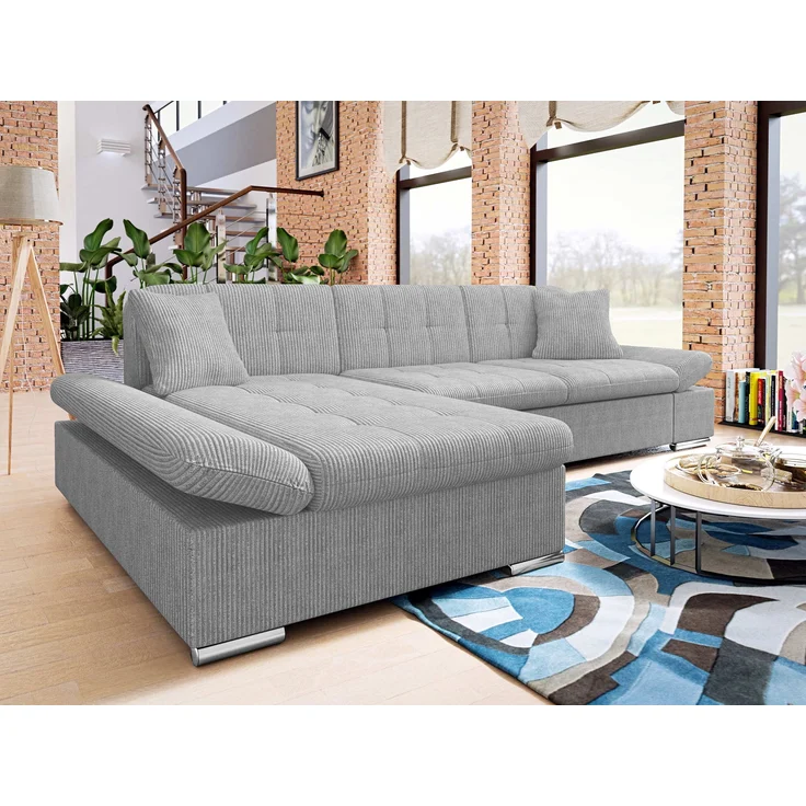 'Malwi' Ecksofa Cord, Grau, 76 x 161 x 278 cm, Links – Bild 2