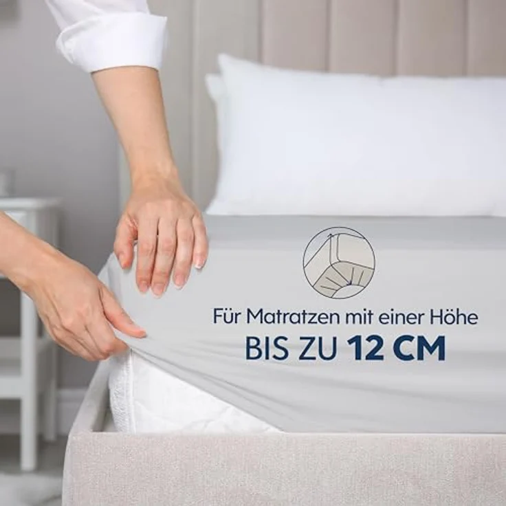 Dreamzie Premium Spannbettlaken 70x200 cm, Spannbetttuch für Dicke Matratzen bis zu 12 cm, Bettlaken 100% Jersey Baumwolle, 150 g/m², Oeko-TEX Zertifiziert - Grau – Bild 4