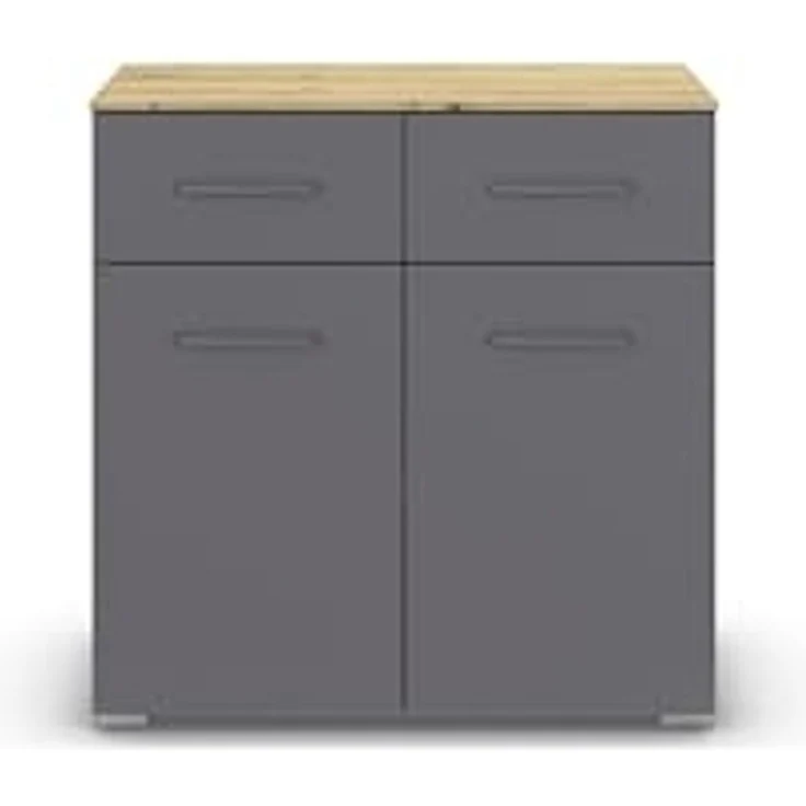 rauch Aditio Box, Kommode, 2-türig, 2 Schubladen, mit Softclose-Funktion, Farbe Grau metallic/Eiche Artisan, BxHxT 80x81x42cm – Bild 6