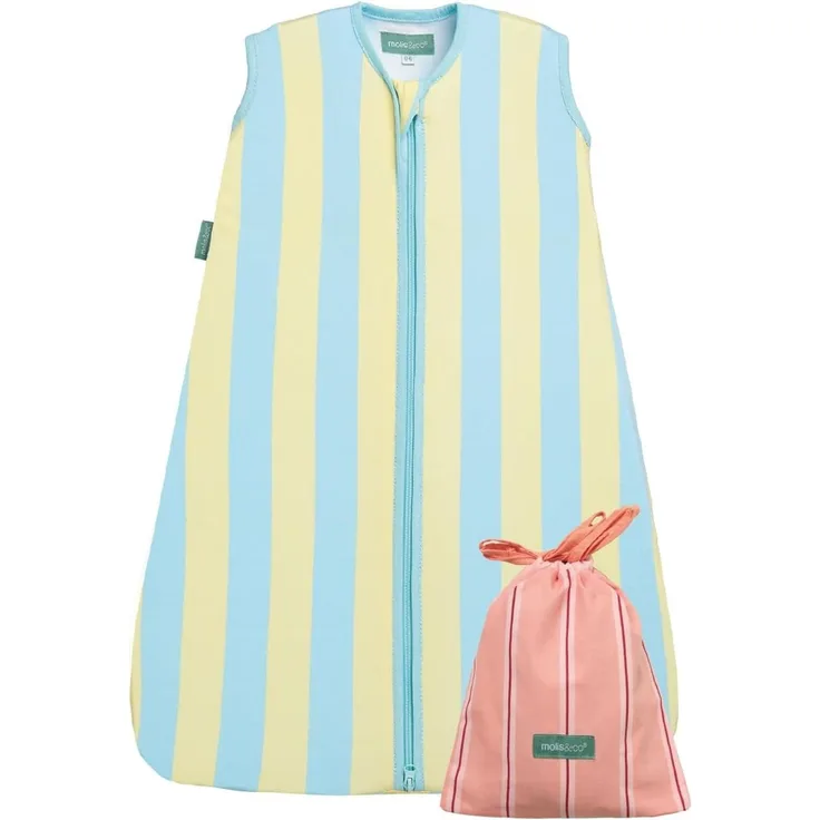 molis&co - Baby Schlafsack 0.5 TOG - Sommerschlafsack für Jungen - Neugeborene Babyschlafsack ohne Ärmel - 100% Baumwolle (Oeko-TEX 100), Premium Qualität - Blue Sunshine (95 cm)