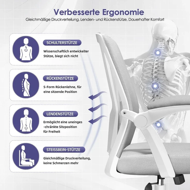Bürostuhl Lendenstütze Armlehnen Wippfunktion 150kg Grau Model 2 – Bild 4