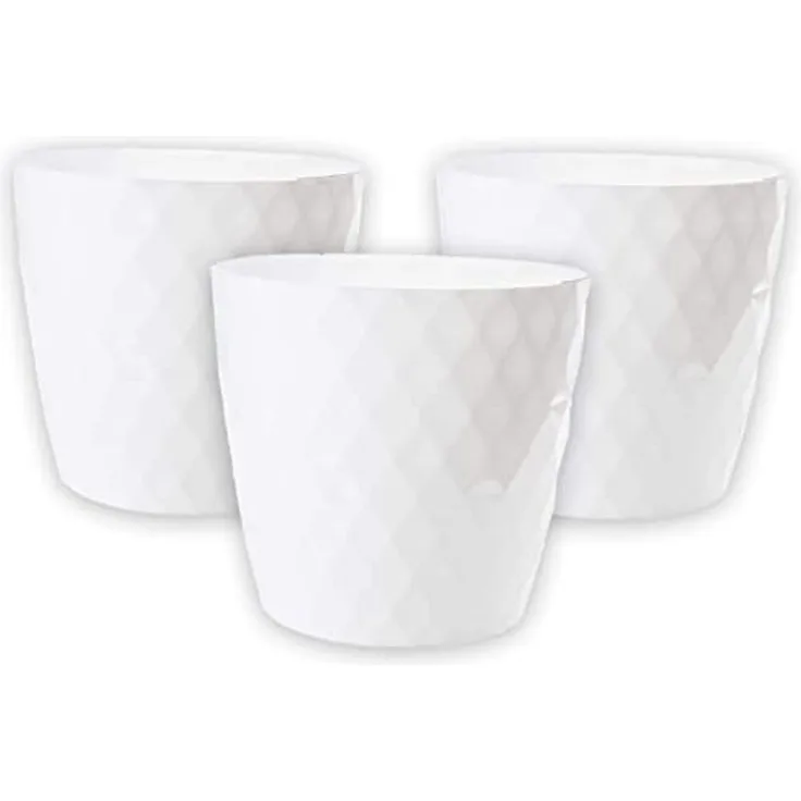 Centi Pflanzkübel Moderner Blumentopf weiß glänzend Facettenoptik (3er-Set)