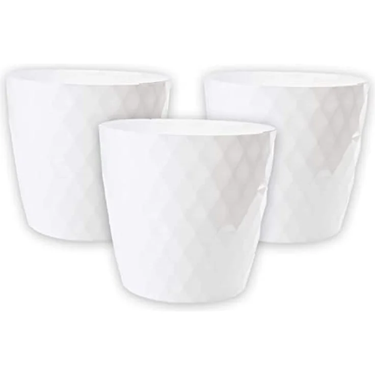 Centi Pflanzkübel Moderner Blumentopf weiß glänzend Facettenoptik (3er-Set) – Bild 1