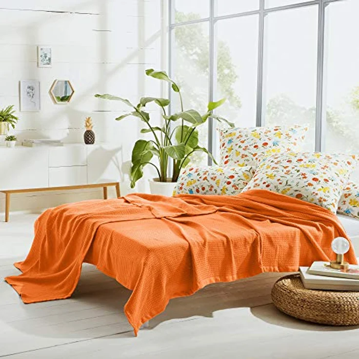 Erwin Müller 'Siena' Wohndecke, Baumwolle Uni, Orange, 100x150 cm – Bild 6