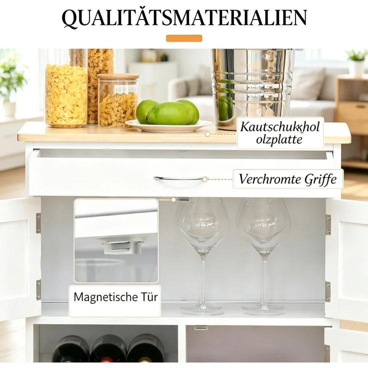EINHOM Kompakter Küchenwagen mit Aufbewahrungsraum, Platzsparender Rollbarer Buffetschrank, Küchenaufbewahrungsorganisator – Bild 5