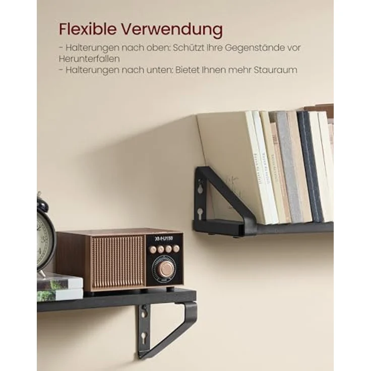 VASAGLE Wandregal, Schweberegal, 3er Set, Regalbrett, 2 Montagemöglichkeiten, Regal zur Präsentation, für Wohnzimmer, Küche, Arbeitszimmer, Badezimmer, tintenschwarz-Mattschwarz LWS033B10 – Bild 6
