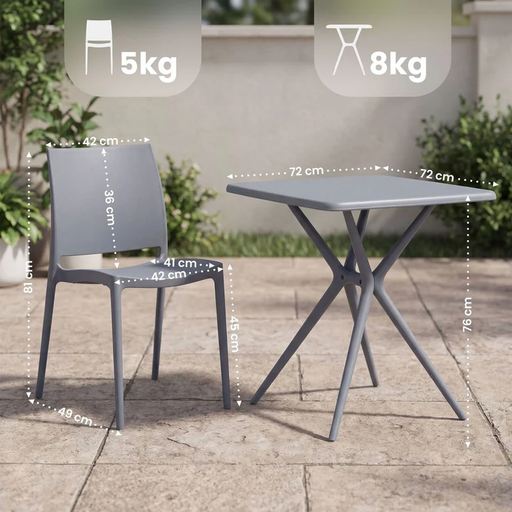 Gartenmöbel-Set GRETA mit 2 Stühlen - 156x72x81cm, Kunststoff, Grau | Balkonset Gartenset Tisch mit Stühlen Bistroset Outdoor – Bild 2