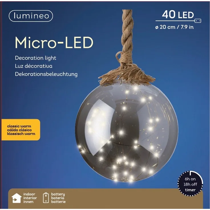 Kaemingk LED-Lichterkette LED Kugel getönt Ø20cm Warmweiß 40 LEDs mit Timer