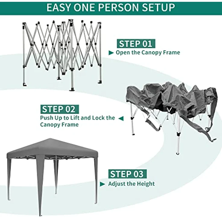 YITAHOME 3 x 3meter Pop-Up Pavillon | wasserdicht Faltpavillon | Anti-UV Gartenzelt Partyzelt | mit Tragetasche und Seilen | für Terrasse Strand Camping Markt Festival (Dunkelgrau) – Bild 6