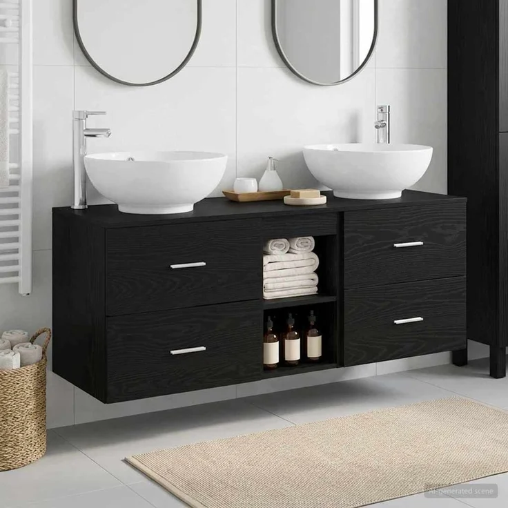 vidaXL Badezimmerschrank-Set 3 stk. Schwarz 129 x 44,5 x 80 cm 3405900 – Bild 1