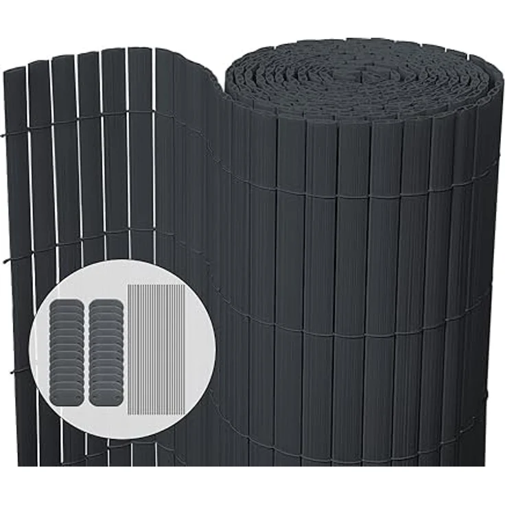 VOUNOT PVC Sichtschutzmatte 90x300 cm Verstärkung Innen, Sichtschutz für Garten Balkon Terrasse Zaun, Sichtschutzzaun Balkonverkleidung Windschutz, Grau – Bild 2
