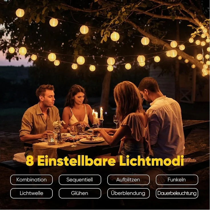 Salcar LED-Lichterkette LED Lichterkette Lampion Außen, Solar-, Batterie-, Steckdosen-Betrieb, 30-flammig, 10M 30 LED-Lampions, Memory, 8 Modi, Timer, Steckerbetrieb – Bild 2