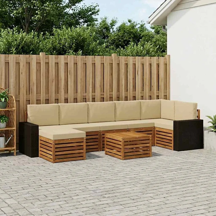 vidaXL Outdoor-Sofagarnitur 8 stk. 8-Sitzer Natur und Beige 3384664 – Bild 1