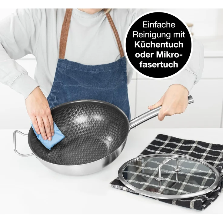 Moritz & Moritz Wok Wokpfanne 30cm mit Deckel, Edelstahl (Set), Antihaft – Bild 6