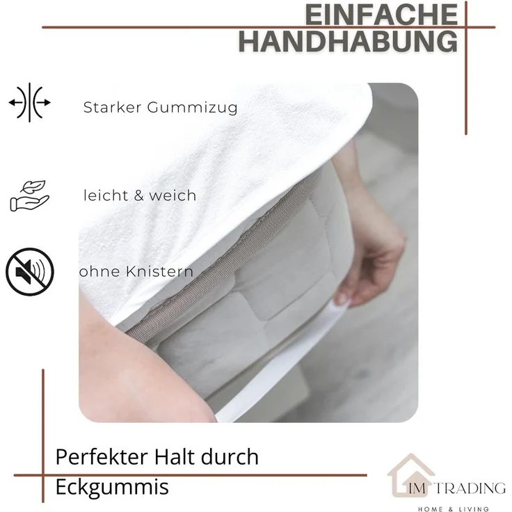 Matratzenschoner Wasserdicht und Atmungsaktiv 200x220cm + 40cm mit 4 Eckgummi Inkontinenzunterlage Waschbar – Bild 7