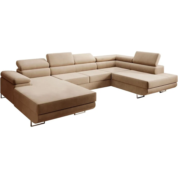 Ecksofa MARGO U- Form, moderne Couch mit Schlaffunktion, verstellbare Kopfstützen, zwei Bettkästen, große Polstercouch – Monolith 09, 72 x 203 x 347 cm – Bild 5