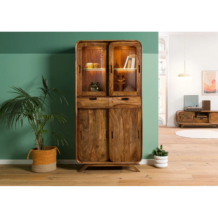 Vitrine Sheesham 90x40x180 hellbraun lackiert MAILAND #115 – Bild 9