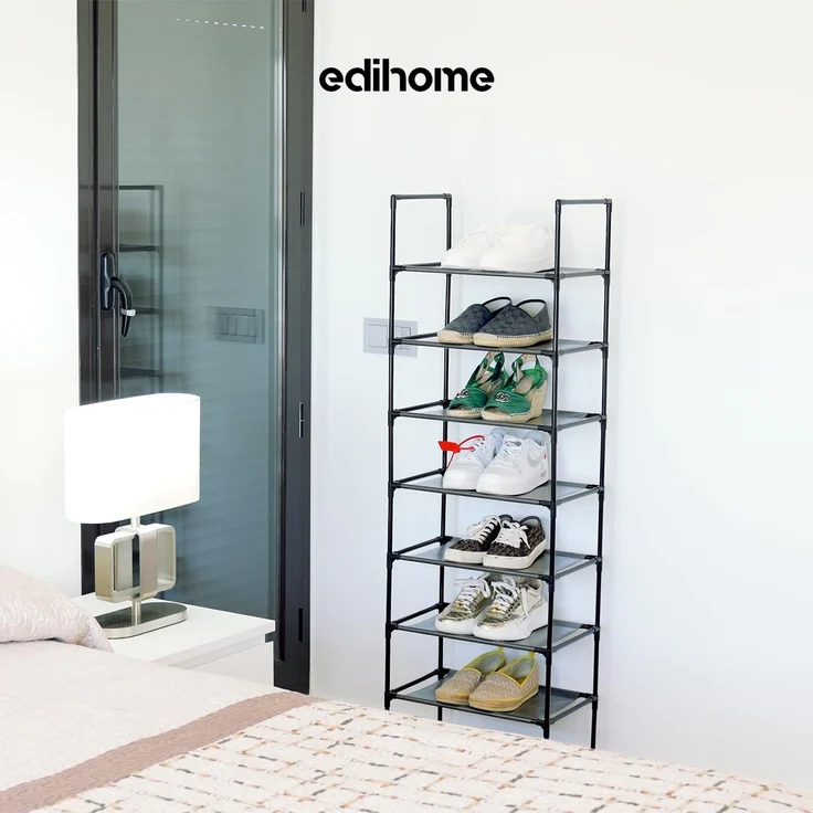 edihome, Schuhregal, 8 Ebenen, (46 x 27 x 141 cm), Schuhschrank Schmal, Schmale und hohe Schuhregale aus Kunststoff, Vertikal, Regal, Show Rack (8 Ebenen) – Bild 5