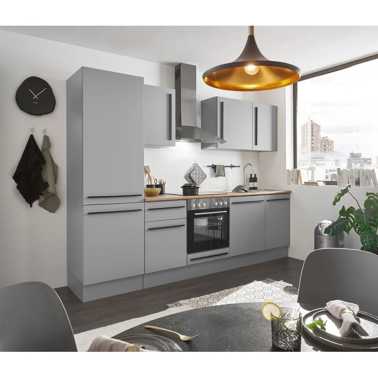 Küchenzeile >Denver< E-Geräte, Spülbecken, Grau / Grau matt - 280x211x60cm (BxHxT) – Bild 4