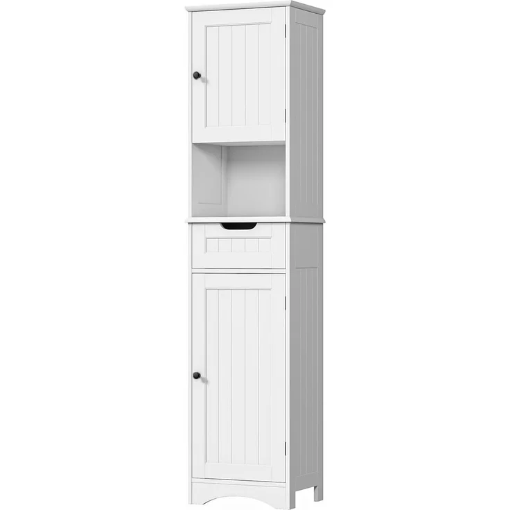 Bealife Hochschrank Badezimmer, Badschrank mit verstellbaren Regalen, Badezimmerschrank mit offenem Fach, Schublade und Türen für Badezimmer, Wohnzimmer, Schlafzimmer (Weiß) – Bild 8