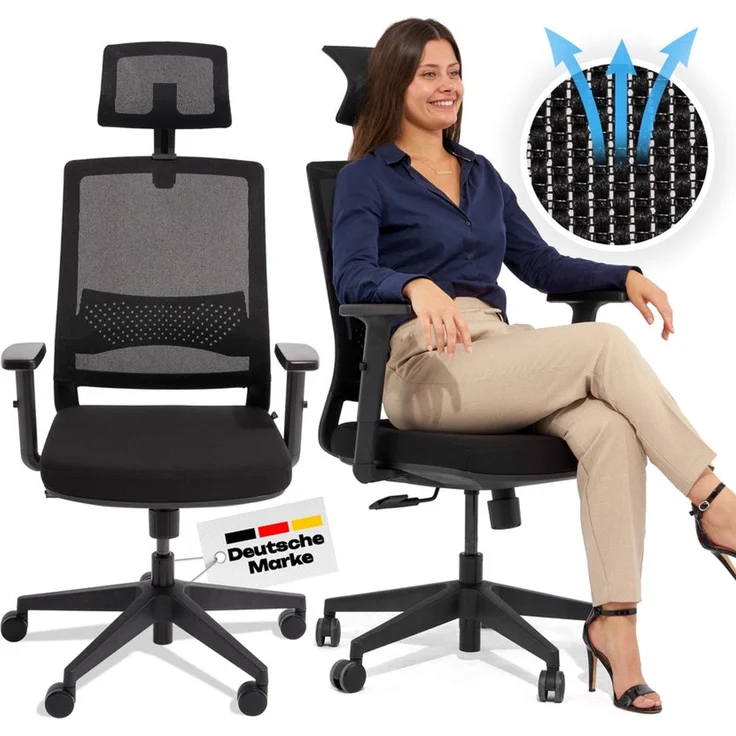 VALKENSTOL M2 Kopf-/Armstütze - Bürostuhl Ergonomisch Testsieger - 5 Jahre Garantie - Schreibtischstuhl mit Netzrücken - Computerstuhl – Bild 5