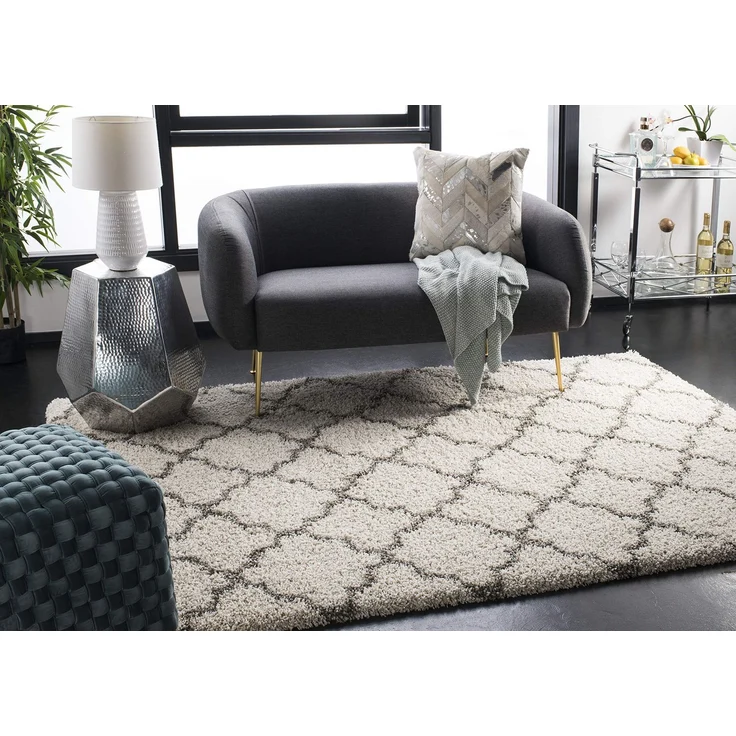 SAFAVIEH Zottelig Teppich für Wohnzimmer, Esszimmer, Schlafzimmer - Hudson Shag Collection, Hoher Flor, Elfenbein und Grau, 244 X 305 cm