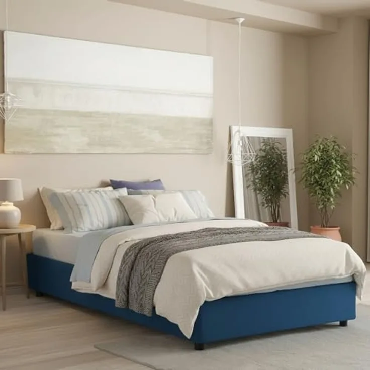 Talamo Italia - Doppelbett „Grace“, Bettkasten mit Stoffbezug, 100 % Made in Italy, Öffnung vorne, inklusive Matratze 160 x 200 cm, Blau