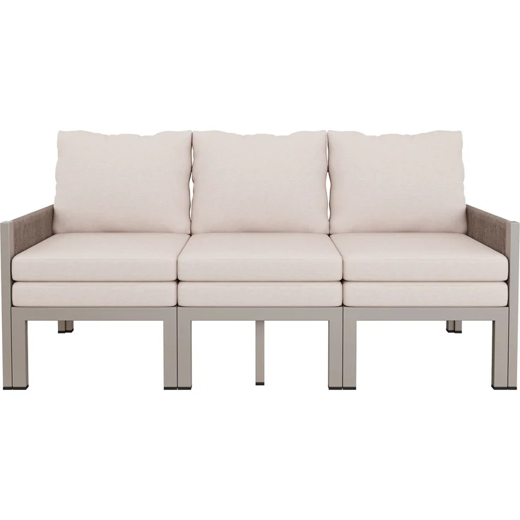 Merax Gartenmöbel-Set, Outdoorsofa, 3-Sitzer-Sofa, Multifunktionales Sofa, lässt sich in einen Liegesessel verwandeln, verzinktes Eisen, Khaki – Bild 9