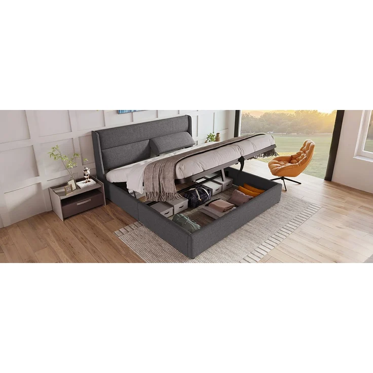 TavilaEcon Boxspringbett Hydraulisches Stauraumbett mit dreifach verstellbare Kopfstütze grau Liegefläche 160 × 200 cm – Modell AB20059192G – Bild 8