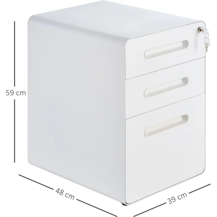 Rollcontainer mit 3 Schubladen mobiler Aktenschrank mit Rollen abschließbar Büroschrank mit Hängeregistratur Stiftfach, Bürocontainer Schreibtisch Unterschrank für Büro 39x48x59cm Weiß--Weiß--59x48x39cm--YOUDENOVA – Bild 4
