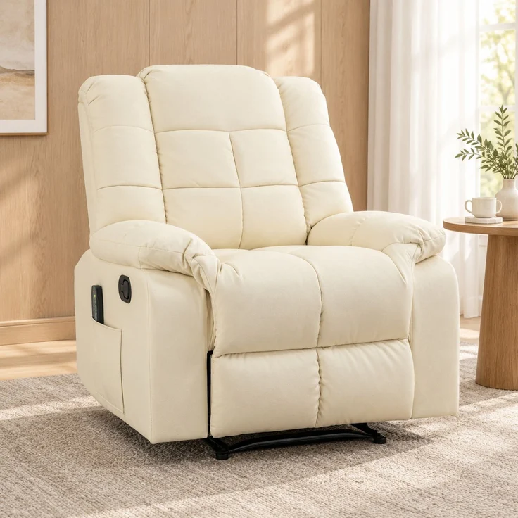 DESVIAE Sessel mit 8-Punkt-Massage und verstellbarer Rückenlehne, 99x99x94 cm, Schaumstoff, cremeweiß – Bild 2