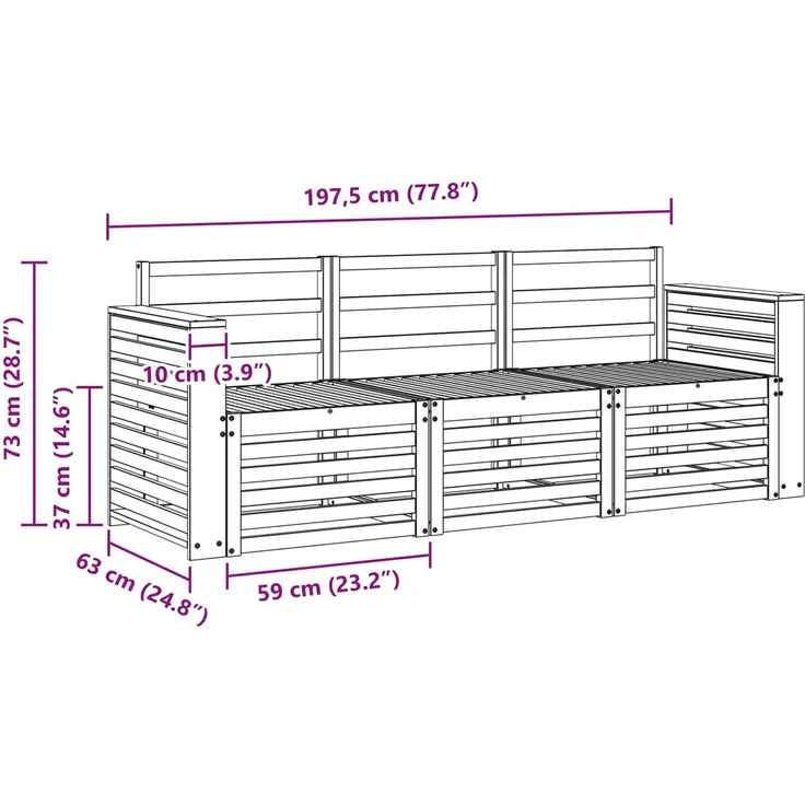 vidaXL Outdoor-Sofagarnitur 3 stk. 3-Sitzer Natur Massivholz Akazie 3374294 – Bild 6
