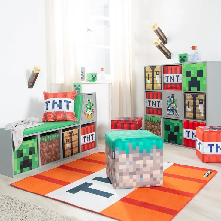 MINECRAFT - 3x3 Regal, Raumteiler mit offenen Fächern und Türen mit Push-Open, Kindermöbel mit buntem Design – Bild 2