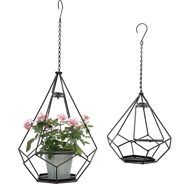 DanDiBo Blumenampel Innen Metall Wand Hängepflanzen 64 cm & 82 cm 96075 2er Set mit Tür 6 Ecken Pflanzenhänger Blumenhänger Topfhänger Blumen Blumentopfhänger Hängetopf